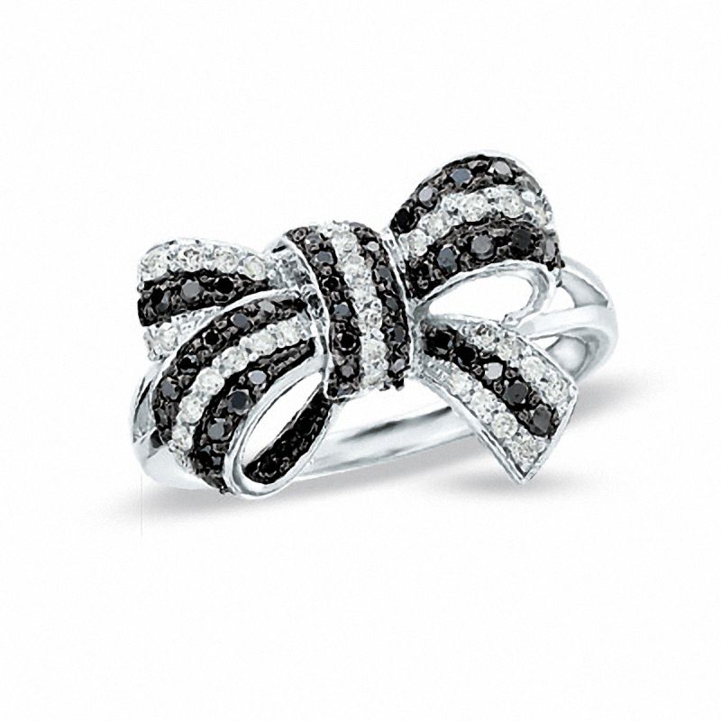 0.50 CT. T.W. Enhanced Black and White Diamond Bow Ring in 10K White Gold