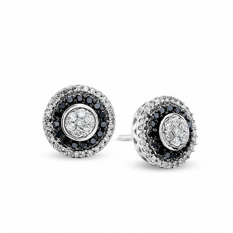 0.50 CT. T.W. Enhanced Black and White Diamond Flower Earrings in 10K White Gold