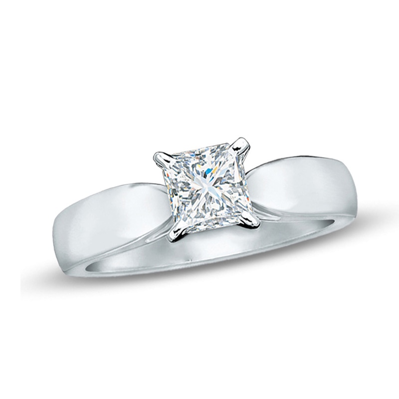 Main Image 1 of Celebration 100 1.00 CT. Princess-Cut Canadian Certified Diamond Solitaire Engagement Ring in 14K White Gold (I/SI2)