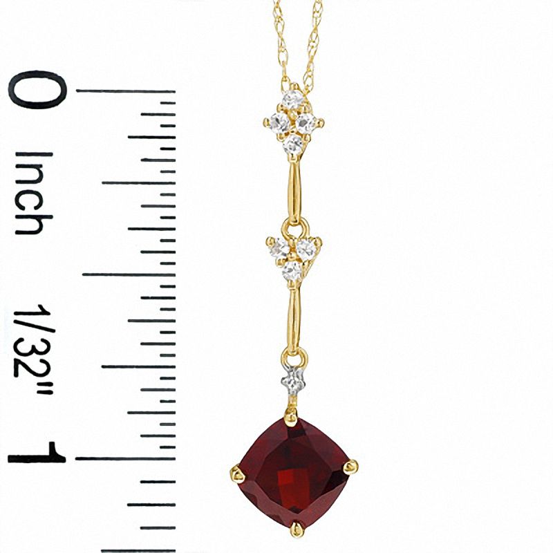 Cushion-Cut Garnet and White Topaz Kite-Shaped Pendant and Earrings Set in 14K Gold with Diamond Accents