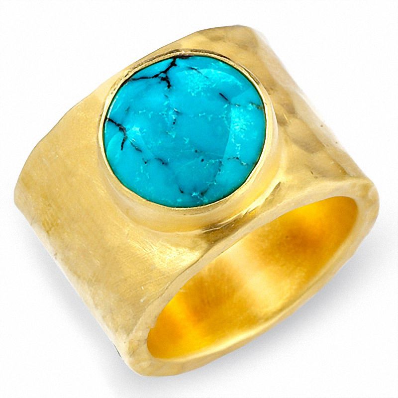 Heather Benjamin Hammered 22K Gold Vermeil Band with Circular Larimar Ring|Peoples Jewellers