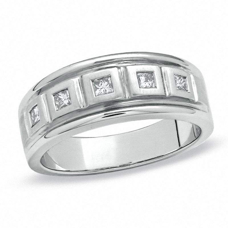 Main Image 1 of 0.36 CT. T.W. Square-Cut Diamond Five Stone Box Band in 14K White Gold