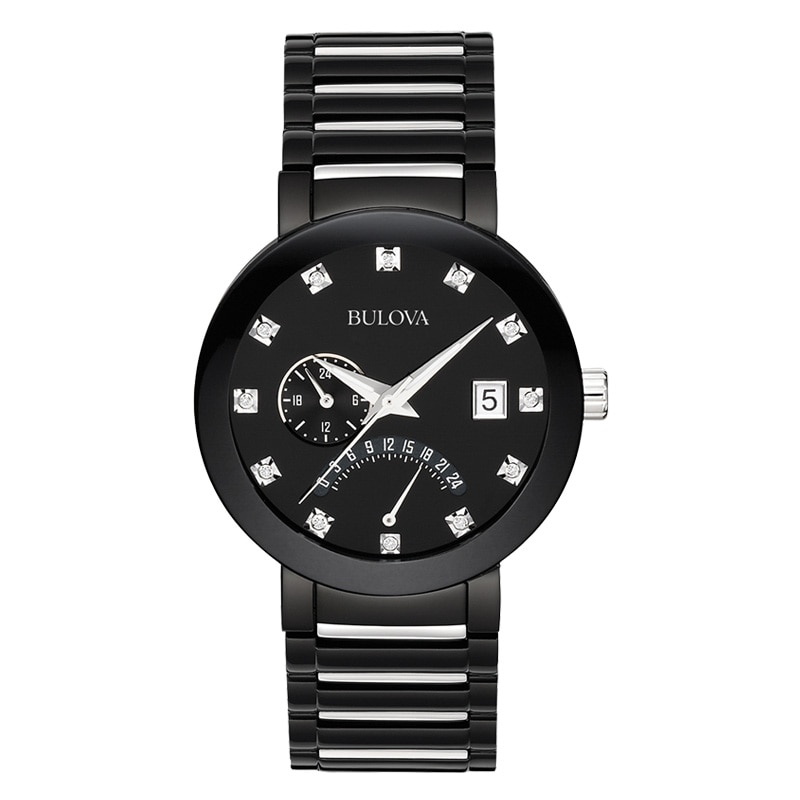 Men's Bulova Modern Diamond Accent Two-Tone IP Watch with Black Dial (Model: 98D109)