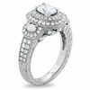 1.50 CT. T.W. Certified Oval Diamond Three Stone Double Frame Ring in 14K White Gold