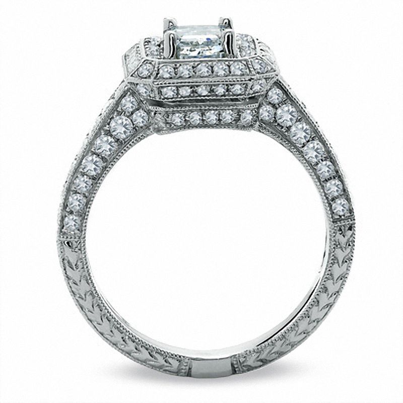 Main Image 2 of 2.00 CT. T.W. Certified Framed Emerald-Cut Diamond Engagement Ring in 14K White Gold