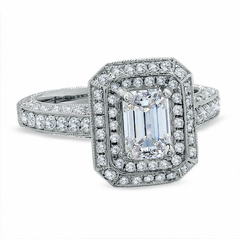 Main Image 4 of 2.00 CT. T.W. Certified Framed Emerald-Cut Diamond Engagement Ring in 14K White Gold