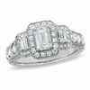 Thumbnail Image 0 of 1.95 CT. T.W. Certified Framed Emerald-Cut Diamond Three Stone Ring in 14K White Gold