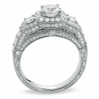 1.95 CT. T.W. Certified Framed Diamond Three Stone Ring in 14K White Gold