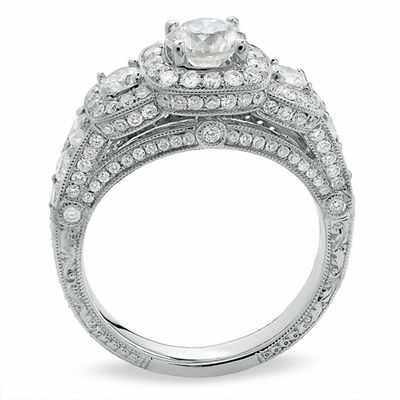 1.95 CT. T.W. Certified Framed Diamond Three Stone Ring in 14K White Gold