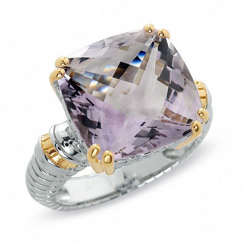 Cushion-Cut Rose De France Quartz Ring in Two-Tone Sterling Silver with 14K Gold Vermeil Accents