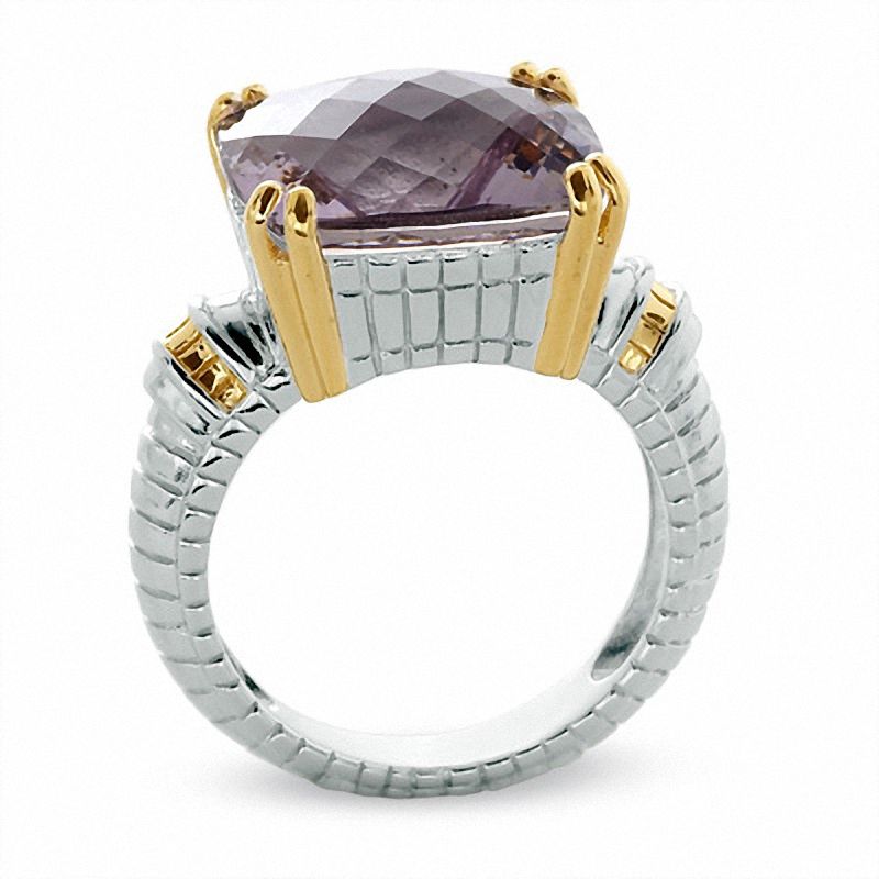Main Image 2 of Cushion-Cut Rose De France Quartz Ring in Two-Tone Sterling Silver with 14K Gold Vermeil Accents