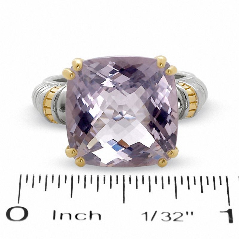 Main Image 3 of Cushion-Cut Rose De France Quartz Ring in Two-Tone Sterling Silver with 14K Gold Vermeil Accents