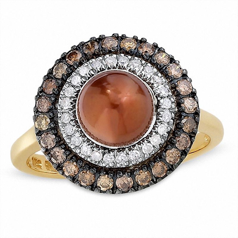 Main Image 1 of Chocolate Freshwater Cultured Pearl Ring in 14K Gold with Smoky Quartz and Diamond Accents