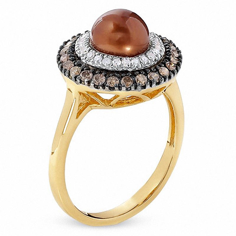 Main Image 2 of Chocolate Freshwater Cultured Pearl Ring in 14K Gold with Smoky Quartz and Diamond Accents