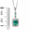 Cushion-Cut Lab-Created Emerald and White Sapphire Pendant in 14K White Gold with Diamond Accent