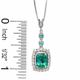 Cushion-Cut Lab-Created Emerald and White Sapphire Pendant in 14K White Gold with Diamond Accent