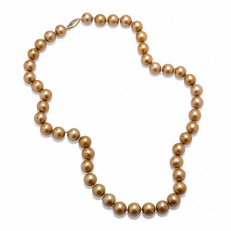 9.0-10.0mm Champagne Cultured Freshwater Pearl Strand in 14K Gold