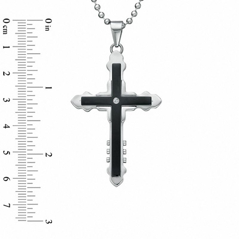 Main Image 2 of Men's Black IP Stainless Steel Cross Pendant with Diamond Accent