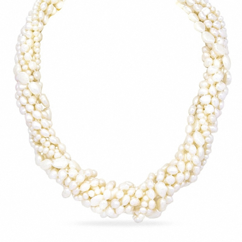 Main Image 1 of Adjustable Multi-Strand Graduated Freshwater Cultured Pearl Necklace with Sterling Silver Clasp-25"