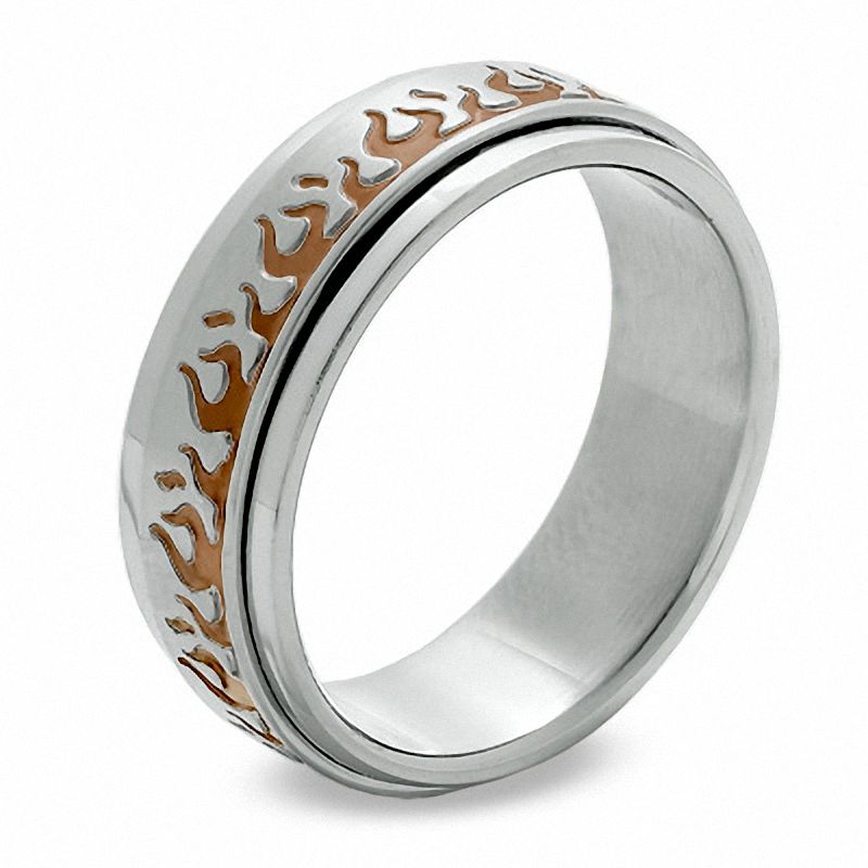Main Image 2 of Men's Stainless Steel Ring with Brown IP Flames