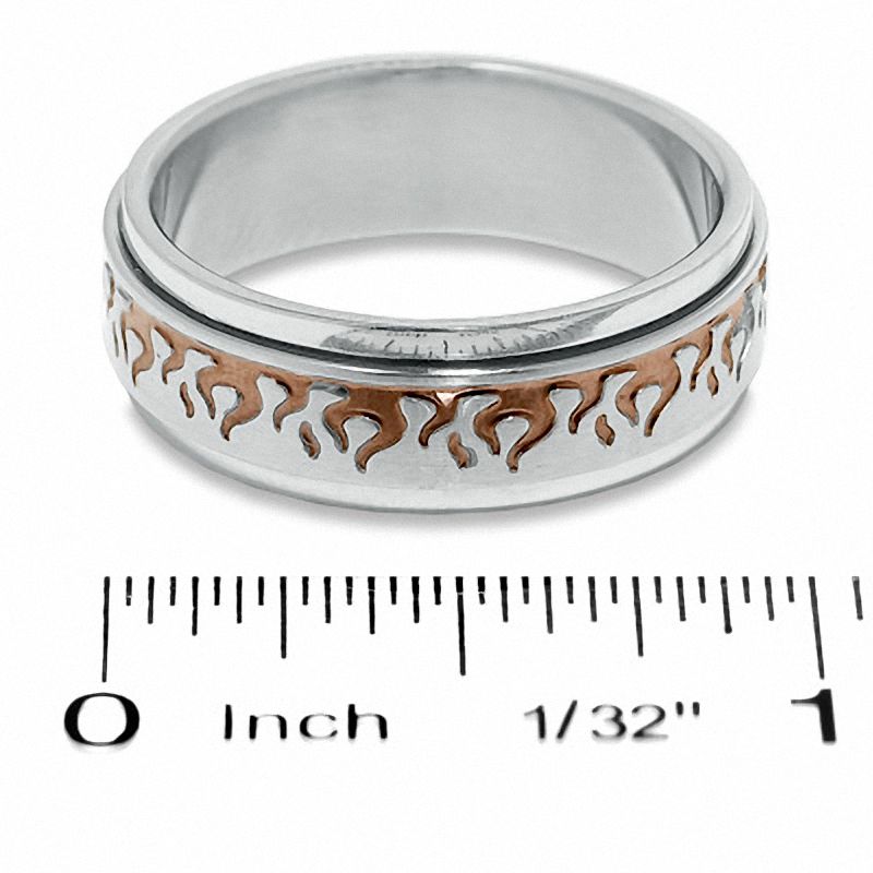 Main Image 3 of Men's Stainless Steel Ring with Brown IP Flames