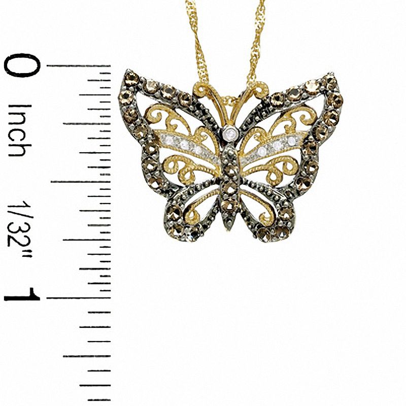 Main Image 2 of Smoky Quartz Butterfly Pendant in 10K Gold with Diamond Accents