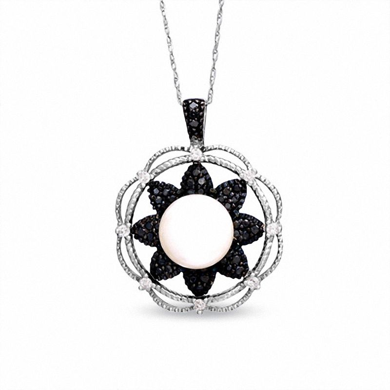 Cultured Freshwater Pearl Pendant in 14K White Gold with 0.33 CT. T.W. Enhanced Black and White Diamonds|Peoples Jewellers