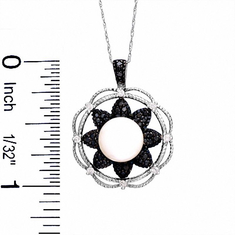 Main Image 2 of Freshwater Cultured Pearl Pendant in 14K White Gold with 0.33 CT. T.W. Enhanced Black and White Diamonds