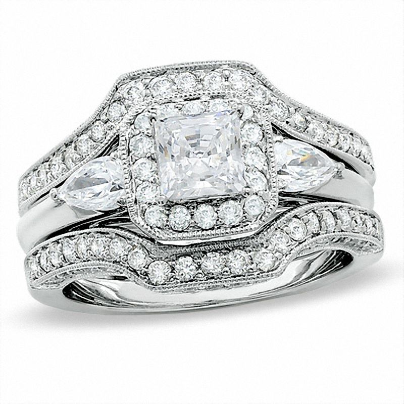 2.00 CT. T.W. Princess-Cut Diamond Bridal Set in 14K White Gold