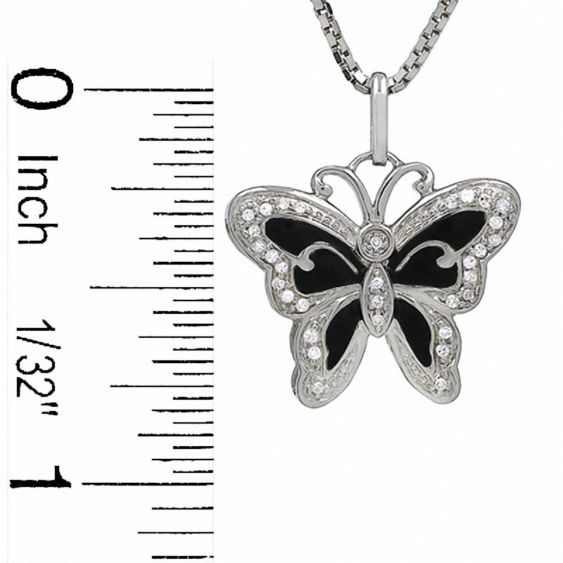 Diamond Accent Black Enamel Butterfly Pendant in Sterling Silver