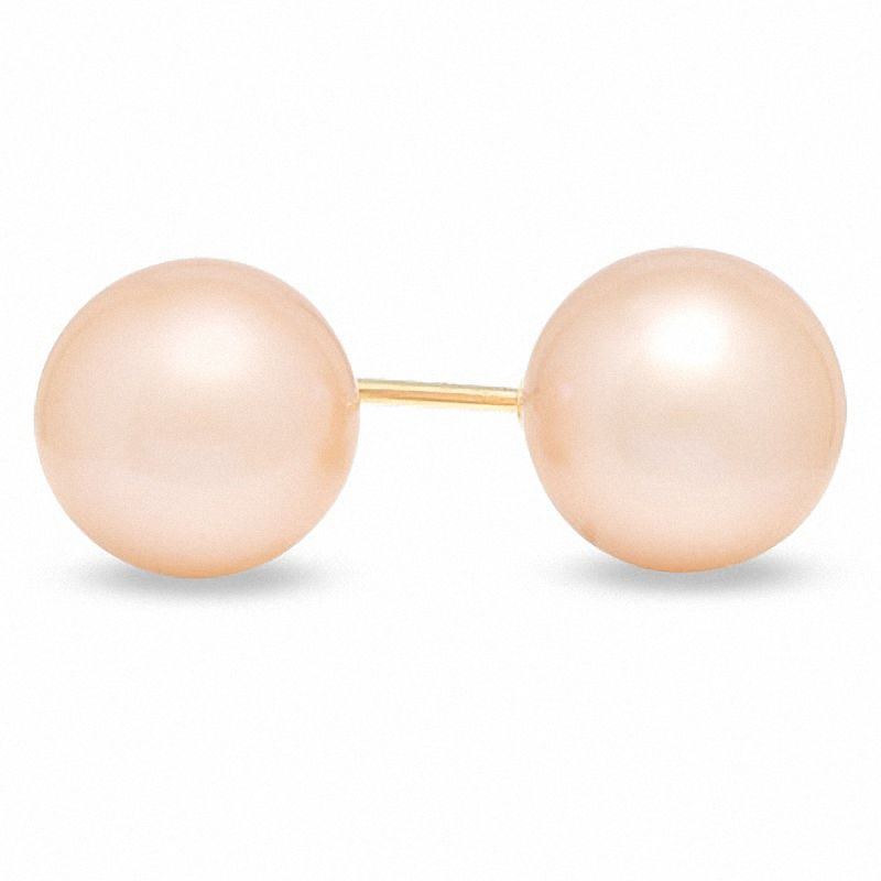 9.0-10.0mm Pink Cultured Freshwater Pearl Stud Earrings in 14K Gold