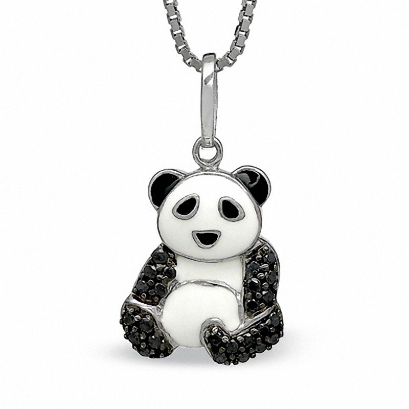 Main Image 1 of 0.25 CT. T.W. Black Diamond Enamel Panda Bear Pendant in Sterling Silver