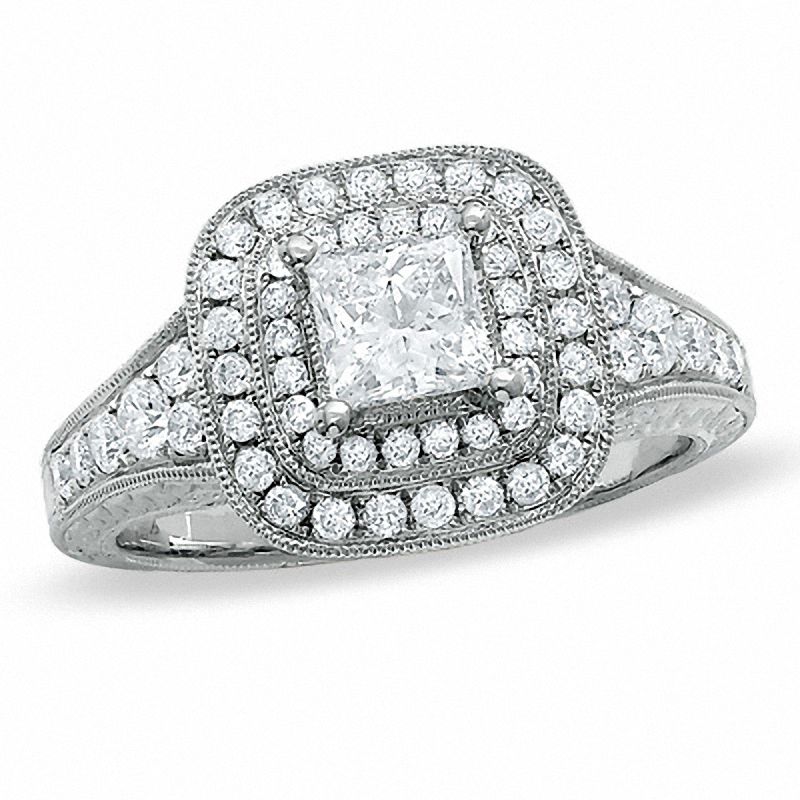 1.20 CT. T.W. Certified Framed Princess-Cut Diamond Ring in 14K White Gold|Peoples Jewellers