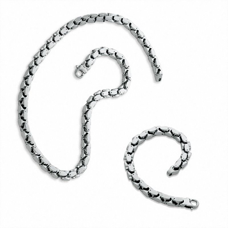 Stainless Steel Heavy Link Necklace and Bracelet Set
