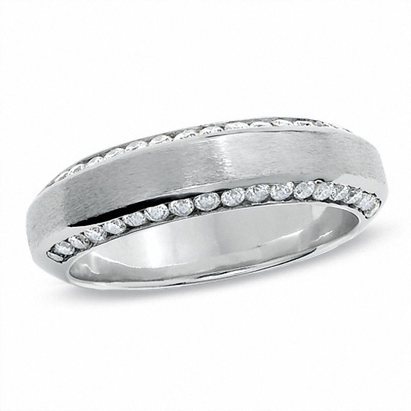 Men's 0.75 CT. T.W. Diamond Edge Satin Band in 14K White Gold|Peoples Jewellers
