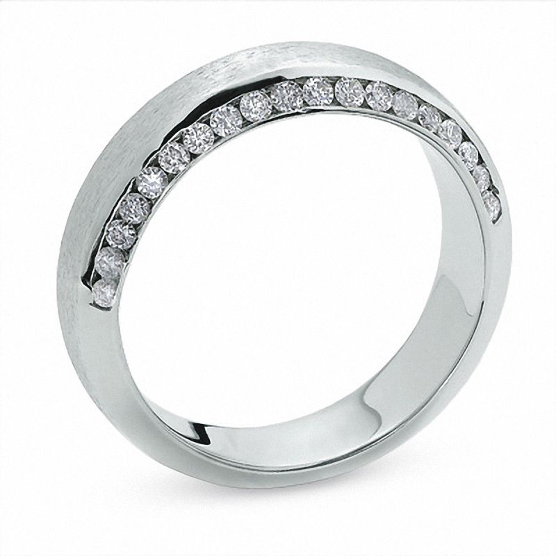 Main Image 2 of Men's 0.75 CT. T.W. Diamond Edge Satin Band in 14K White Gold