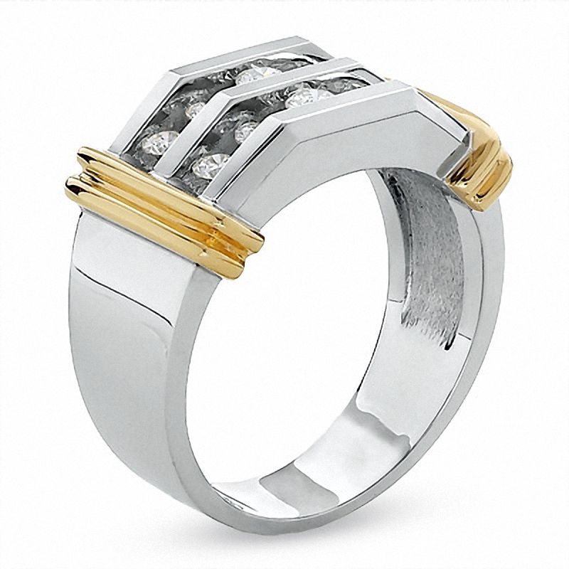 Men's 1.00 CT. T.W. Diamond Double Row Band in 14K Two-Tone Gold