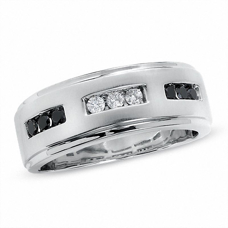 0.30 CT. T.W. Enhanced Black and White Diamond Three Channel Band in 14K White Gold