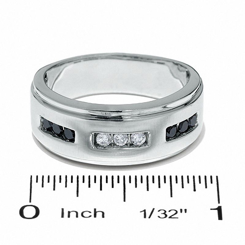 Men's 0.30 CT. T.W. Enhanced Black and White Diamond Three Channel Band in 14K White Gold