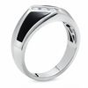 Thumbnail Image 1 of Men's 0.15 CT. T.W. Square-Cut Diamond Three Stone and Onyx Slant Ring in 14K White Gold