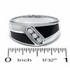 Thumbnail Image 2 of Men's 0.15 CT. T.W. Square-Cut Diamond Three Stone and Onyx Slant Ring in 14K White Gold