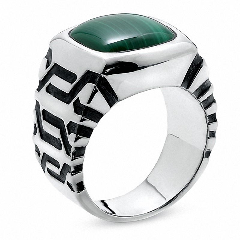 Main Image 2 of Men's Cushion-Cut Malachite Ring in Sterling Silver