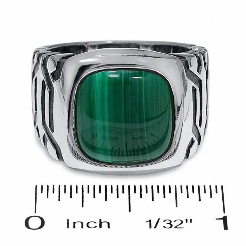 Men's Cushion-Cut Malachite Ring in Sterling Silver