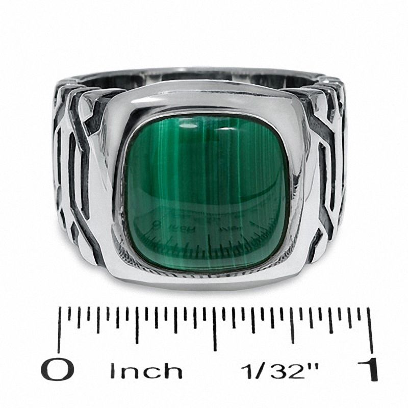 Main Image 3 of Men's Cushion-Cut Malachite Ring in Sterling Silver