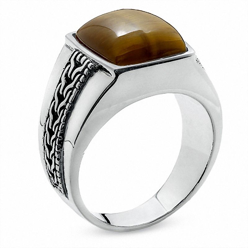 Men's Cushion-Cut Tiger's Eye Ring in Sterling Silver