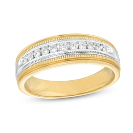 Men's 0.25 CT. T.W. Diamond Channel Milgrain Band in 14K Two-Tone Gold
