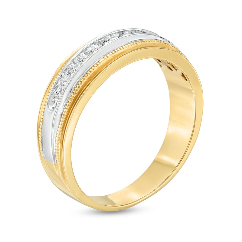 Main Image 3 of Men's 0.25 CT. T.W. Diamond Channel Milgrain Band in 14K Two-Tone Gold
