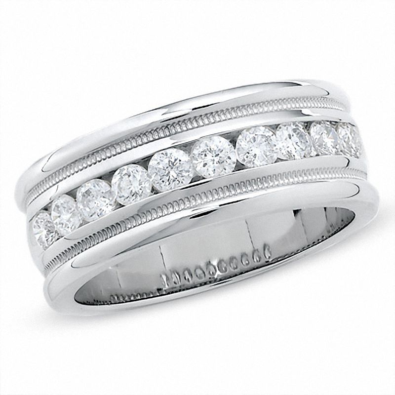 Men's 1.00 CT. T.W. Diamond Channel Milgrain Band in 14K White Gold|Peoples Jewellers