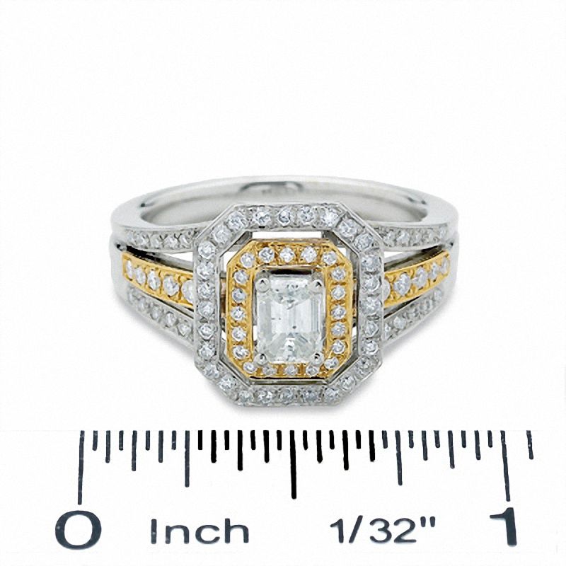 1.00 CT. T.W. Emerald-Cut Diamond Split Shank Ring in 14K Two-Tone Gold