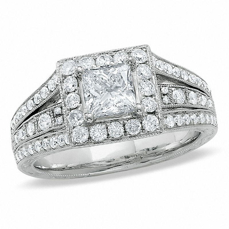 Main Image 1 of 1.38 CT. T.W. Certified Princess-Cut Diamond Bridge Ring in 14K White Gold